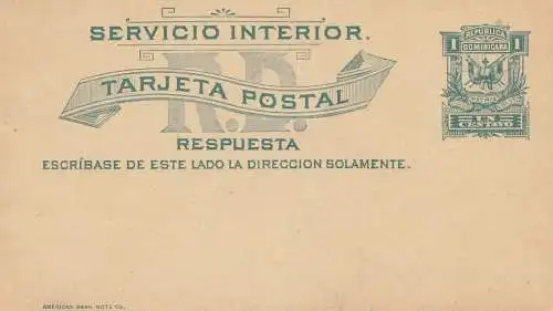 Domenikanische Republik: post card with answer card, unused, Servicio Interior