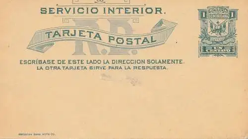 Domenikanische Republik: post card with answer card, unused, Servicio Interior