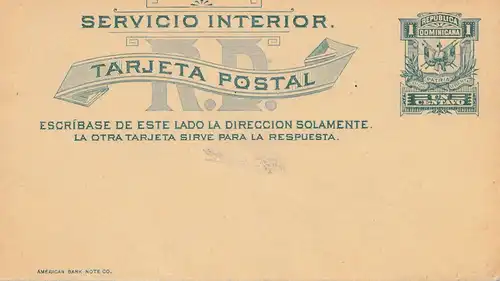 République dominicaine: Post card with answer cart, unused, Servicio Interior
