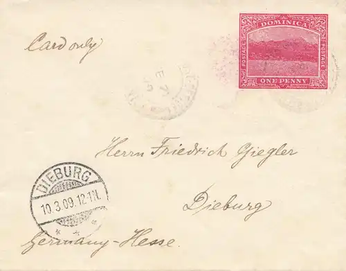 Domenikanische Republik: 10.03.1909: post card to Dieburg/Germany
