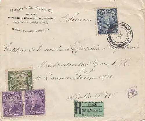 Equateur: 1921 Registered to Berlin