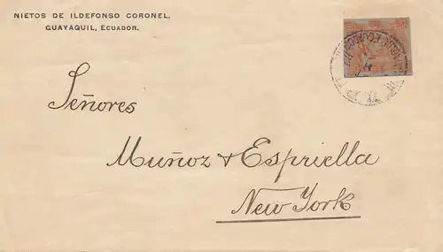Ecuador: letter Nietos de Ildefonso Coronel Guayaquil to New York