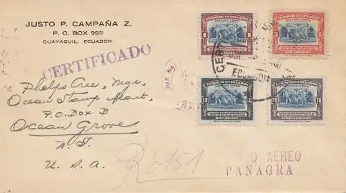 Ecuador: 1940: Guayaquil to USA, Certificado, FDC