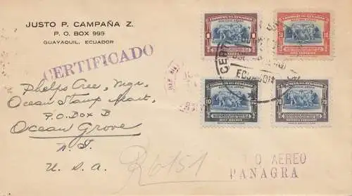 Équateur: 1940: Guayaquil to USA, Certificado, FDC