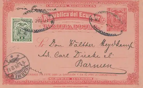 Ecuador: 1899: Post card to Barmen/Germany