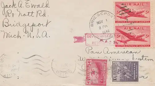 Ecuador: 1946: Quito - Bridgeport  - Air Mail Test received