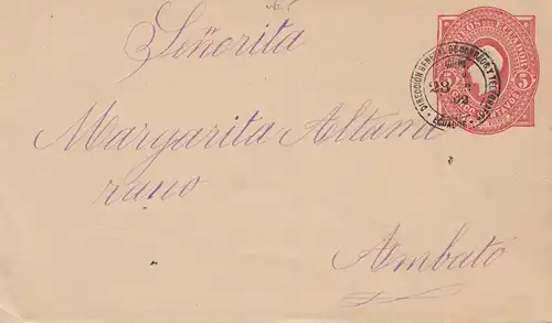 Équateur: 1892: post card to Ambato