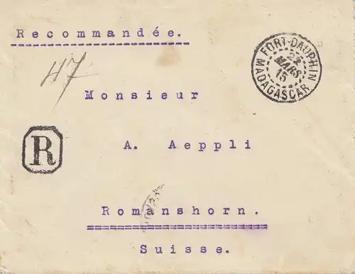 French colonies: Madagascar: 1915: letter registered to Romanshorn/Suisse