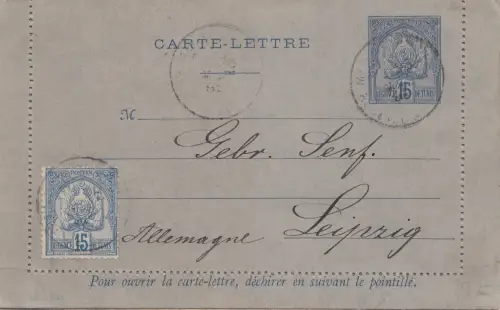 French colonies: Tunisie: carte-letter to Leipzig 1895