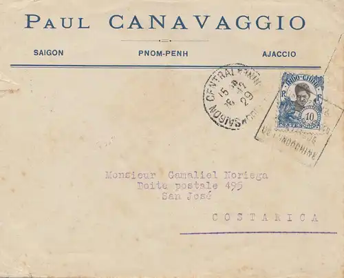French colonies: Indo-chine 1929: letter Saigon to San José, Costa Rica