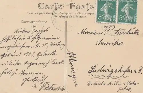 French colonies: Algerie: 1908: post card to Ludwigshafen