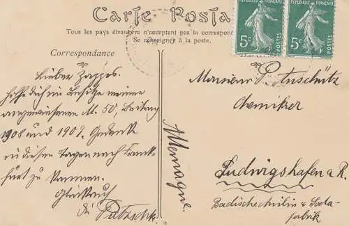 French colonies: Algérie: 1908: post card to Ludwigshafen