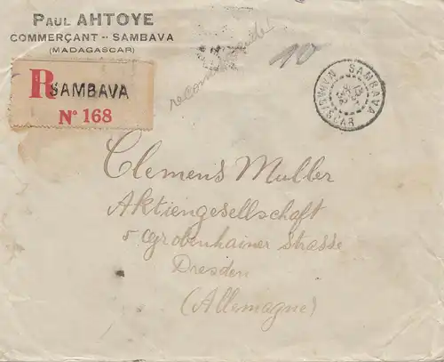 French colonies: Madagascar: 1928: letter registered to Dresde