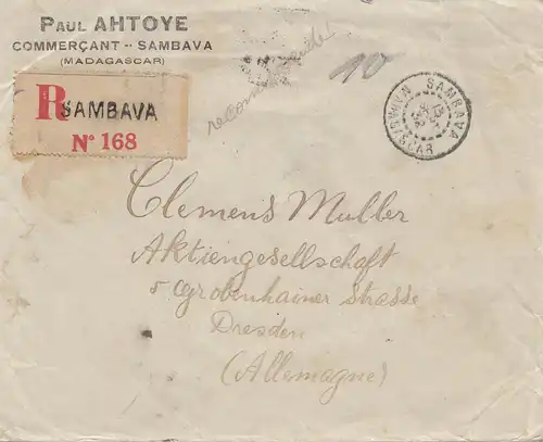 French colonies: Madagascar: 1928: letter registered to Dresden