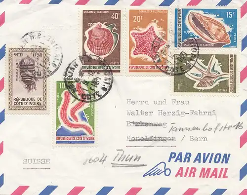 French colonies: Ivory coast: 1971 par avion to Berne, forwarded to Thun