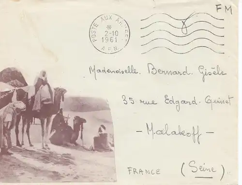 French colonies: Africa: Poste aux armes (A.F.N.) to Malakoff/France