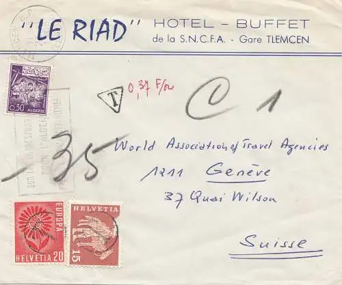 French colonies: Algérie: Tlemcen 1965 to Switzerland Genève - Taxe