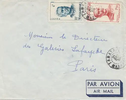 French colonies: Madagascar 1950: air mail to Paris
