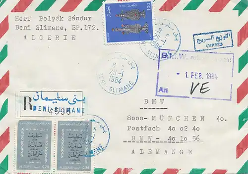 French colonies: Algérie 1984 par avion registered to BMW Munich