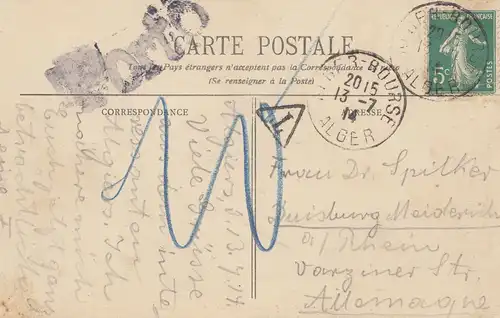 French colonies: Algerie 1914: carte postale Alger to Duisburg