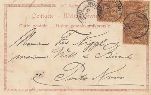 French colonies: Bénin 1901: carte postale Zone protégée TOGO Nr. 59 to Porto Novo