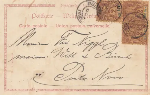 French colonies: Bénin 1901: carte postale Zone protégée TOGO Nr. 59 to Porto Novo