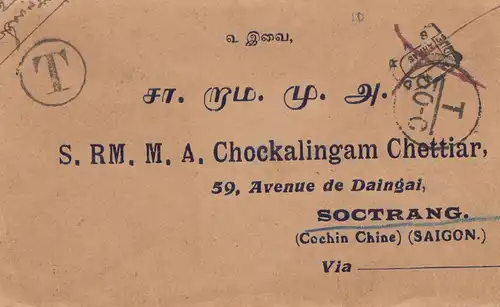 French colonies: Indo-chine: letter to Soctrang, Taxe