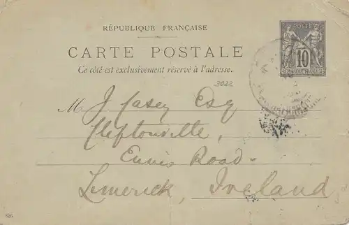 French post office: 1927 Crète: Post card to Ireland