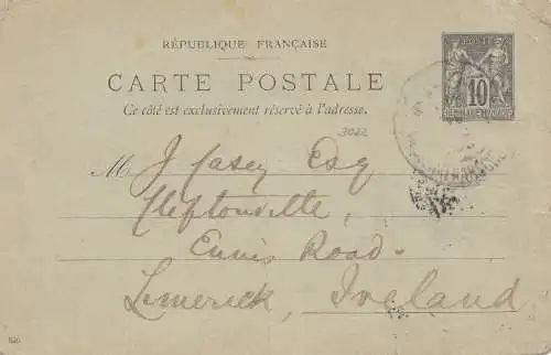 French post office: 1927 Crète: Post card to Ireland