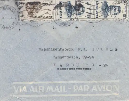 French colonies: Madagascar 1952: letter to Hamburg via air mail