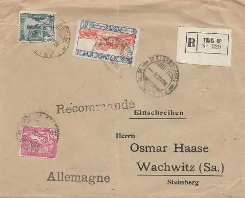 French colonies: Tunisie: registered Tunis to Wachwitz 1927