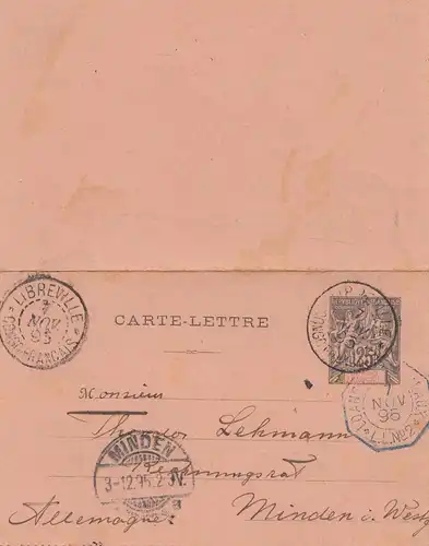 French colonies: Cogo 1895: post card Libreville to Minden