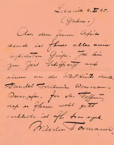 Cogo 1895: post card Libreville to Minden