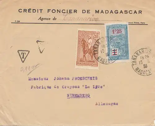 French colonies: Madagascar 1939: letter Tananarive to Nürnberg, Bleistiftfabrik
