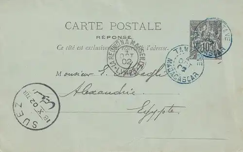 French colonies: Madagascar 1902: Tamatave to Suez/Alexandria