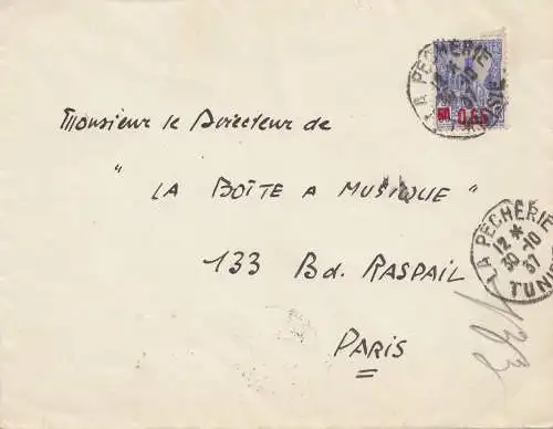 French colonies: Tunisie 1937 Pecherie to Paris