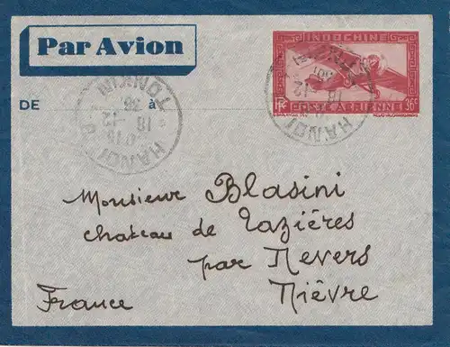 French colonies: Indo-chine: 1933 par avion Hanoi to France