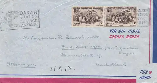 French colonies: Sénégal: 1953: air mail from Dakar to Bad Kissingen
