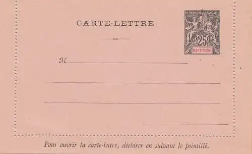 French colonies Martinique: carte-lettre, unused