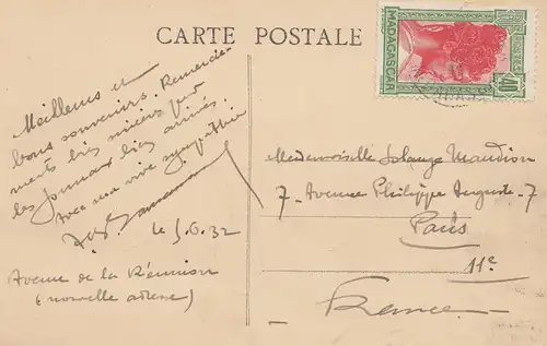 French colonies Madagascar 1932: post card Tananarive