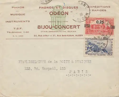 French colonies Algerie 1939 Alger to Paris- Odéon Phonos/Disques