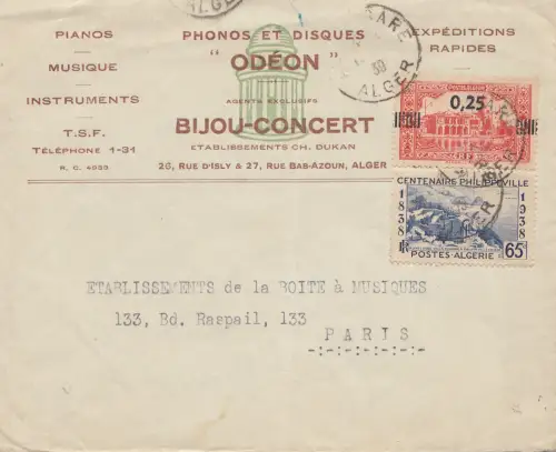 French colonies Algerie 1939 Alger to Paris- Odéon Phonos/Disques