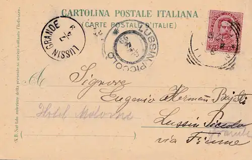 Italy: 1917 post card Naples to Lussin Grande/Lussine Piccolo