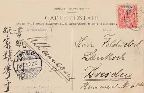 French colonies Indo-chine 1905: post card Annam to Dresden - Feldwebel