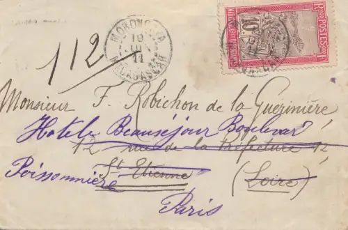 French colonies Madagascar 1911: Morondava letter to Paris
