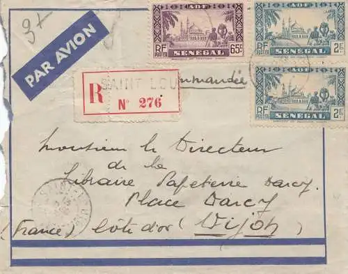 French colonies Sénégal 1938 registered Saint Lou to Dijon