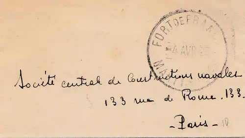 French colonies Martinique 1920: Fort de France small letter to Paris