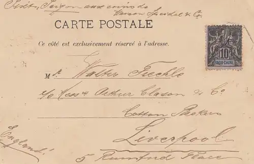 French colonies Indo-chine post card Saigon to Liverpool