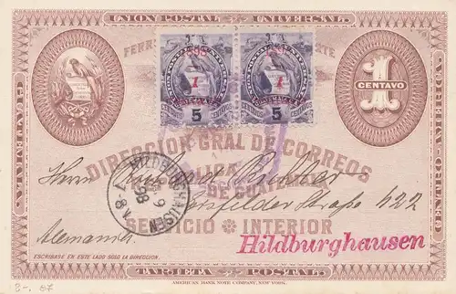 Guatemala: 1898: post card to Hildburghausen