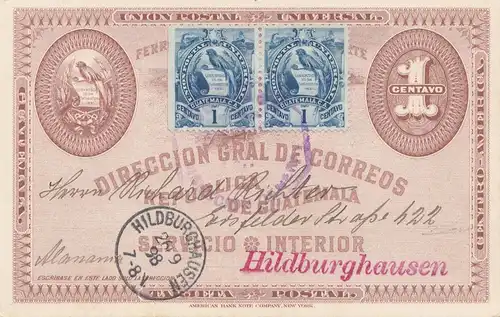 Guatemala: 1898: Servicio interior post card to Hildburghausen